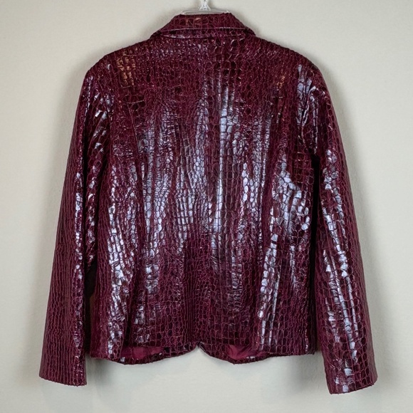 Bamboo Traders Maroon/Wine Faux Leather Reptile Print Lined Button Up Jacket - Picture 5 of 8